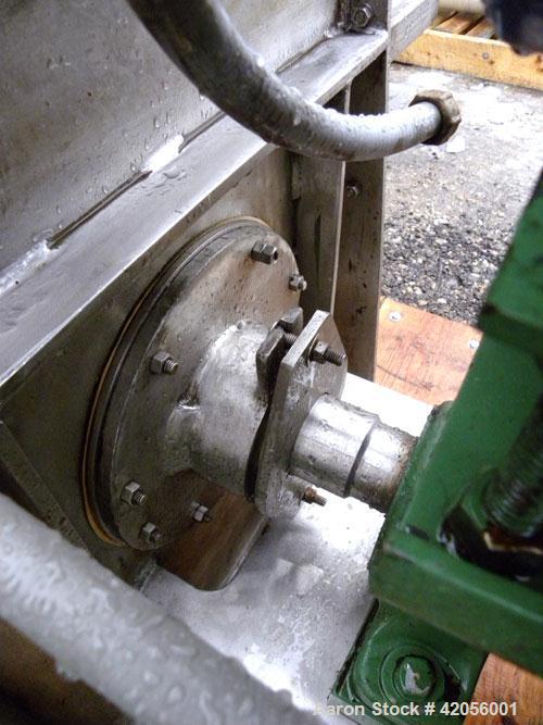 Used J.H. Day Paddle Mixer, 10.8 cubic feet working capacity, 12.5 total, 304 stainless steel. Dimple jacketed trough 21" wide x 48" long x approximately 24" deep, rated 125 psi at 353 deg F. 3" diam...