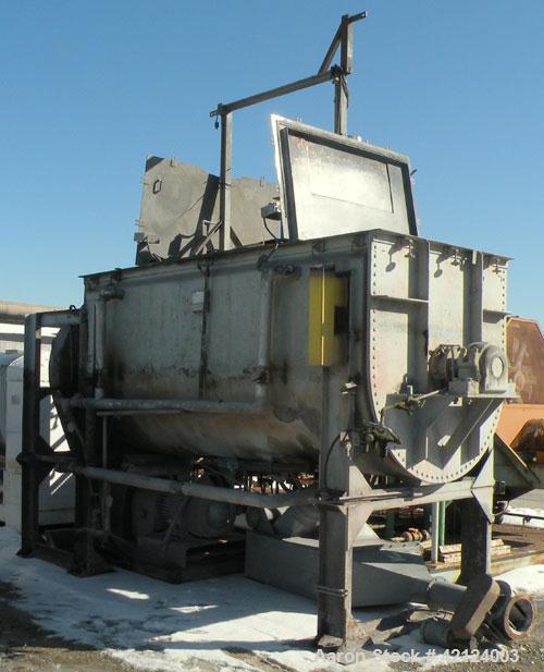 Used J.H. Day Double Spiral Ribbon Blender, 270 cubic feet working capacity (298 total), carbon steel. Jacketed trough 60" wide x 144" long x approximately 60" deep. 6" diameter shaft, inner ribbon 2...