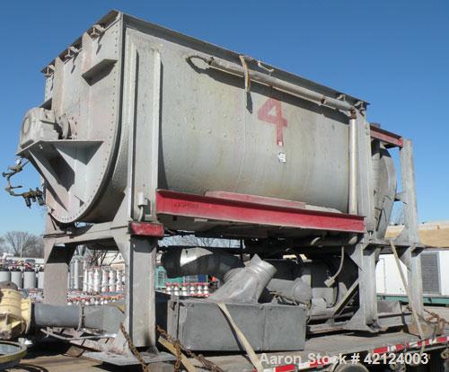 Used J.H. Day Double Spiral Ribbon Blender, 270 cubic feet working capacity (298 total), carbon steel. Jacketed trough 60" wide x 144" long x approximately 60" deep. 6" diameter shaft, inner ribbon 2...