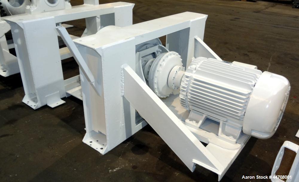 Used J.H. Day Double Spiral Ribbon Blender, 185 cubic feet working capacity, 304 stainless steel. Non-jacketed trough 50" wide x 144" long x approximately 59" deep. 6" Diameter shaft, inner ribbon 2"...