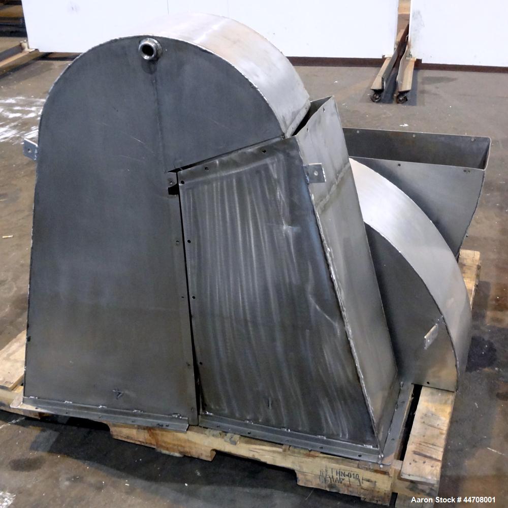 Used J.H. Day Double Spiral Ribbon Blender, 185 cubic feet working capacity, 304 stainless steel. Non-jacketed trough 50" wide x 144" long x approximately 59" deep. 6" Diameter shaft, inner ribbon 2"...