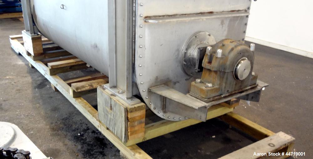 Used J.H. Day Double Spiral Ribbon Blender, 100 cubic feet working capacity (115 total), 304 stainless steel.  Non-Jacketed trough 40" wide x 120" long x approximately 47" deep.  6" Diameter shaft, i...