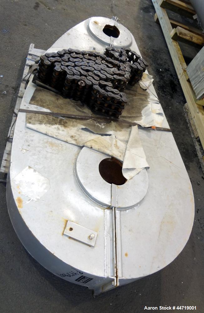 Used J.H. Day Double Spiral Ribbon Blender, 100 cubic feet working capacity (115 total), 304 stainless steel.  Non-Jacketed trough 40" wide x 120" long x approximately 47" deep.  6" Diameter shaft, i...