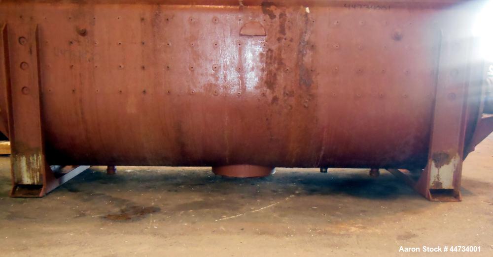 Used J.H. Day Double Spiral Ribbon Blender, 100 Cubic Feet Working Capacity (115 Total), 304 Stainless Steel Clad. Carbon steel jacketed trough 40" wide x 120" long x approximately 47" deep, no ratin...