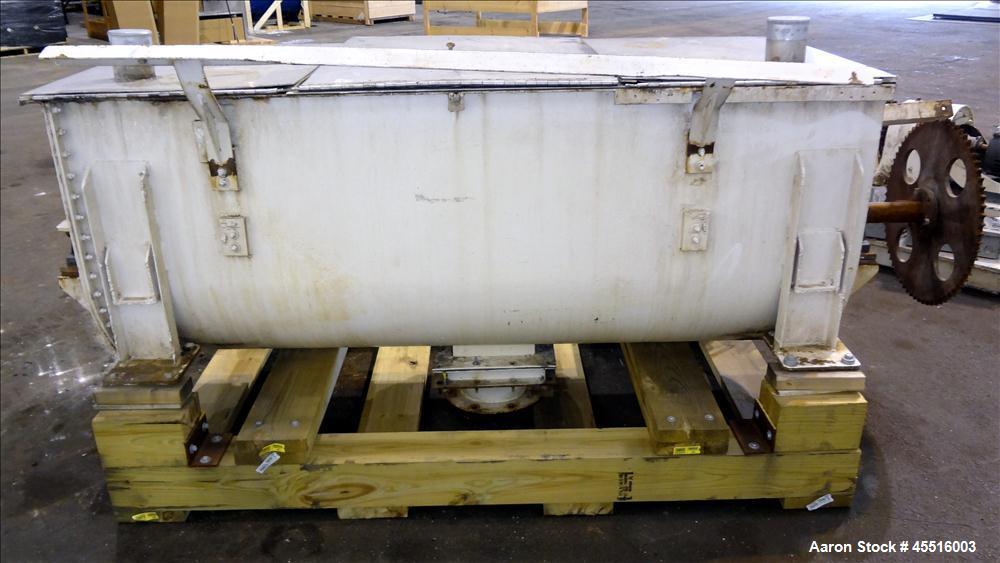Used Double Spiral Ribbon Blender, 36 Cubic Feet Working Capacity.  304 Stainless steel non-jacketed trough 78" long x 30" wide x 32" deep.  Carbon steel 4" diameter shaft with inner ribbon 1.5" wide...