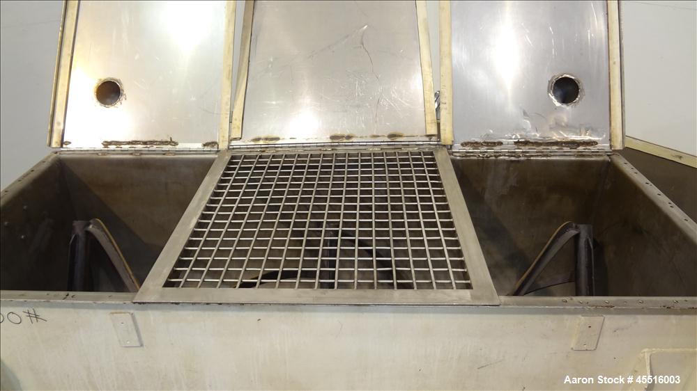 Used Double Spiral Ribbon Blender, 36 Cubic Feet Working Capacity.  304 Stainless steel non-jacketed trough 78" long x 30" wide x 32" deep.  Carbon steel 4" diameter shaft with inner ribbon 1.5" wide...