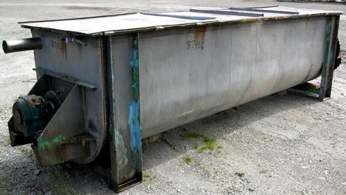 Used J H Day Double Spiral Ribbon Blender, 100 Cubic Feet Working Capacity, 316 Stainless Steel. Non-jacketed trough 35-5/8" wide x 155-5/8" long x approximately 42" deep. 5-1/2" diameter shaft. Inne...
