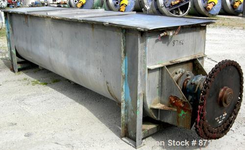 Used J H Day Double Spiral Ribbon Blender, 100 Cubic Feet Working Capacity, 316 Stainless Steel. Non-jacketed trough 35-5/8" wide x 155-5/8" long x approximately 42" deep. 5-1/2" diameter shaft. Inne...