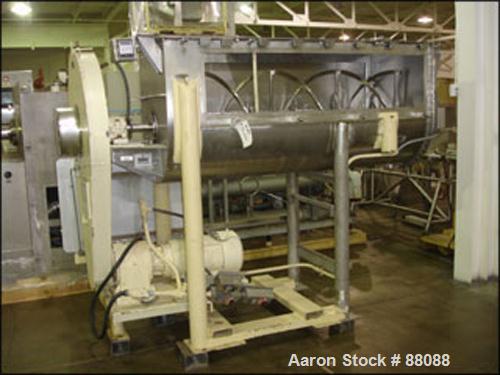 Used J.H. Day Ribbon Blender, 36 Cubic Feet Working Capacity, Stainless Steel. 30" Wide x 78" long trough, double ribbon, 4" bottom end discharge, packing glands, outboard roller bearings, 15 hp 230/...