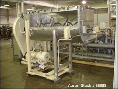 Used J.H. Day Ribbon Blender, 36 Cubic Feet Working Capacity, Stainless Steel. 30" Wide x 78" long trough, double ribbon, 4" bottom end discharge, packing glands, outboard roller bearings, 15 hp 230/...
