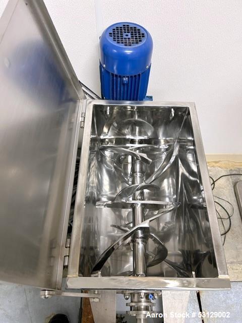 Used JDA Progress 1 Cubic Foot Pharmaceutical Double Ribbon Blender.  Features pharmaceutical grade internal mirror finish, polished external finish.