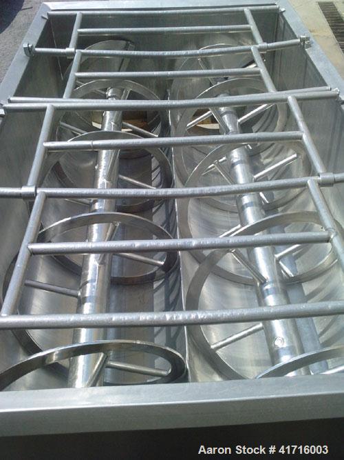 Used Karl Schnell Twin Shaft Ribbon Mixer. All stainless steel, capacity 1190 gallons (4,500 liters). Bowl dimensions 5'3" long x 9'5" wide x 3'3" deep (1600 mm long x 2900 mm wide x 1000 mm deep). (...