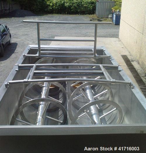 Used Karl Schnell Twin Shaft Ribbon Mixer. All stainless steel, capacity 1190 gallons (4,500 liters). Bowl dimensions 5'3" long x 9'5" wide x 3'3" deep (1600 mm long x 2900 mm wide x 1000 mm deep). (...