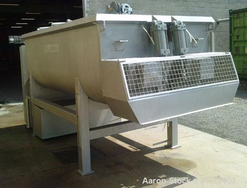 Used Karl Schnell Twin Shaft Ribbon Mixer. All stainless steel, capacity 1190 gallons (4,500 liters). Bowl dimensions 5'3" long x 9'5" wide x 3'3" deep (1600 mm long x 2900 mm wide x 1000 mm deep). (...