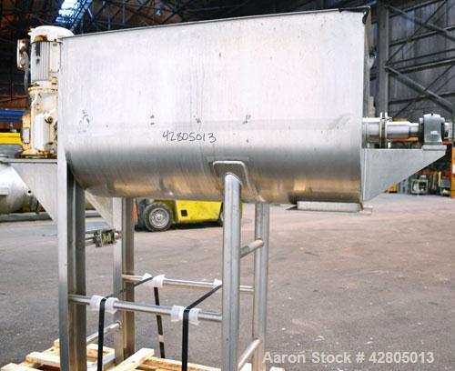 Used Lee Industries Double Spiral Ribbon Blender, 27.8 Cubic Feet (1200 Pound) Working Capacity, Model 1200TDR, 316 Stainless Steel. #4 Finish Non-jacketed trough 30 wide x 60 long x 32 deep. Open to...