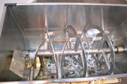 Used Lee Industries Double Spiral Ribbon Blender, 27.8 Cubic Feet (1200 Pound) Working Capacity, Model 1200TDR, 316 Stainless Steel. #4 Finish Non-jacketed trough 30 wide x 60 long x 32 deep. Open to...