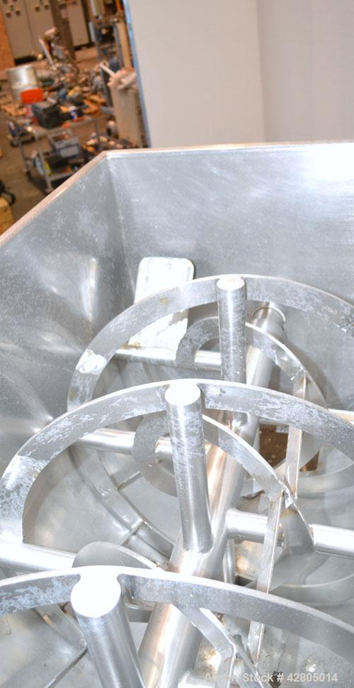 Used Lee Industries Double Spiral Ribbon Blender, 27.8 Cubic Feet (1200 Pound) Working Capacity, Model 1200TDR, 316 Stainless Steel. #4 Finish Non-jacketed trough 30’’ wide x 60’’ long x 32’’ deep. O...