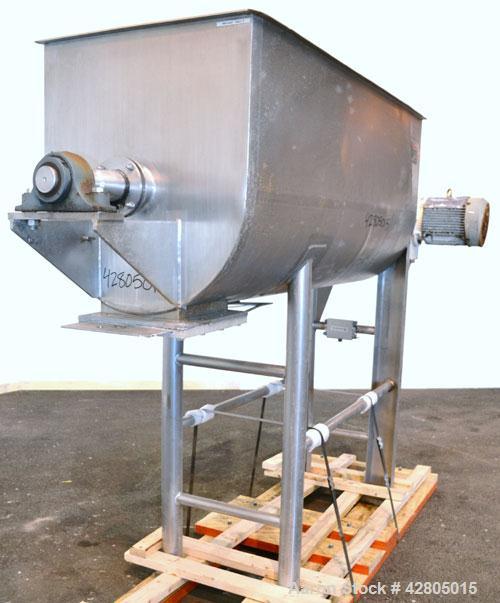 Used Lee Industries Double Spiral Ribbon Blender, 33.3 Cubic Feet Working Capacity, Model 200TDR, 316 Stainless Steel. #4 Finish Non-jacketed trough 30’’ wide x 72’’ long x 32’’ deep. Open top, no co...