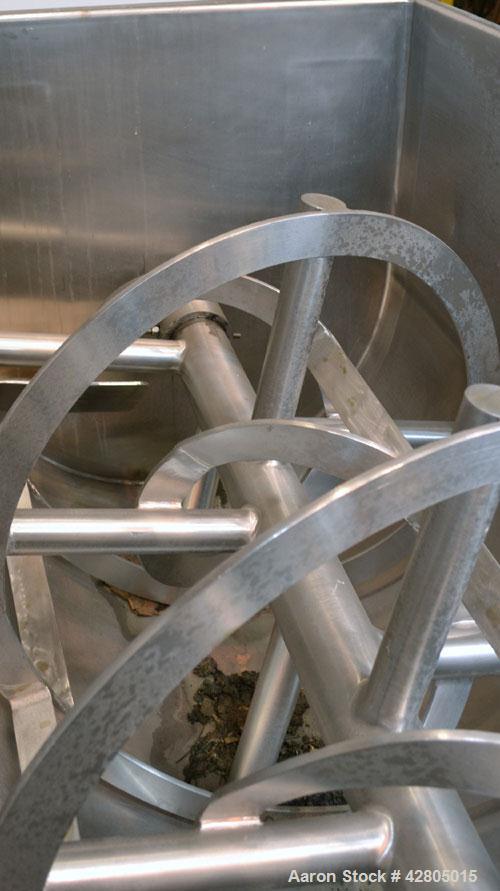 Used Lee Industries Double Spiral Ribbon Blender, 33.3 Cubic Feet Working Capacity, Model 200TDR, 316 Stainless Steel. #4 Finish Non-jacketed trough 30’’ wide x 72’’ long x 32’’ deep. Open top, no co...