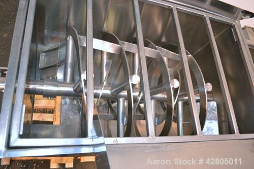 Used Lee Industries Double Spiral Ribbon Blender, 22.2 Cubic Feet (900 Pound) Working Capacity, Model 900TDR, 316 Stainless Steel. #4 Finish Non-jacketed trough 30’’ wide x 48’’ long x 32’’ deep. Ope...