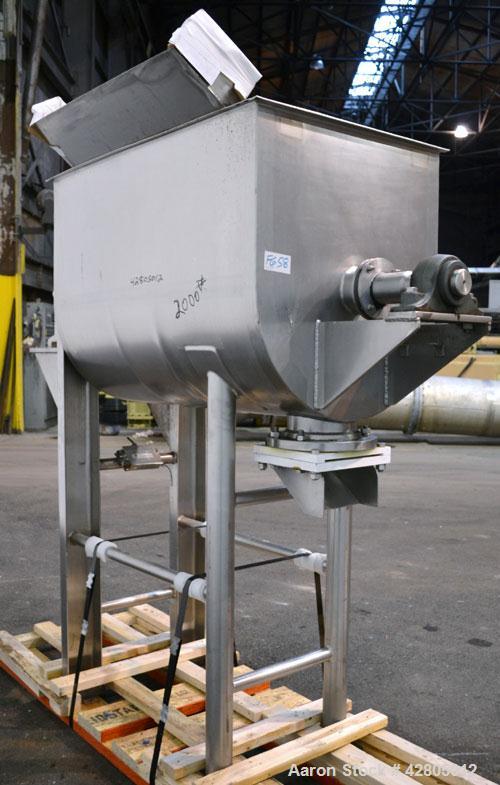 Used Lee Industries Double Spiral Ribbon Blender, 22.2 Cubic Feet (900 Pound) Working Capacity, Model 900TDR, 316 Stainless Steel. #4 Finish Non-jacketed trough 30’’ wide x 48’’ long x 32’’ deep. Ope...