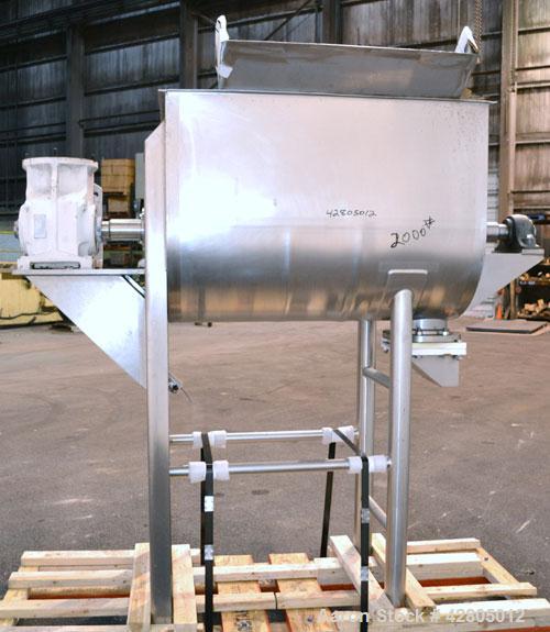 Used Lee Industries Double Spiral Ribbon Blender, 22.2 Cubic Feet (900 Pound) Working Capacity, Model 900TDR, 316 Stainless Steel. #4 Finish Non-jacketed trough 30’’ wide x 48’’ long x 32’’ deep. Ope...