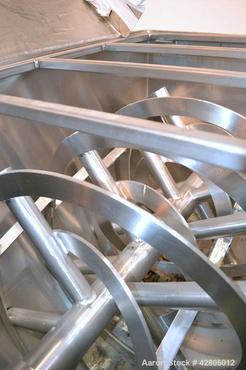 Used Lee Industries Double Spiral Ribbon Blender, 22.2 Cubic Feet (900 Pound) Working Capacity, Model 900TDR, 316 Stainless Steel. #4 Finish Non-jacketed trough 30’’ wide x 48’’ long x 32’’ deep. Ope...