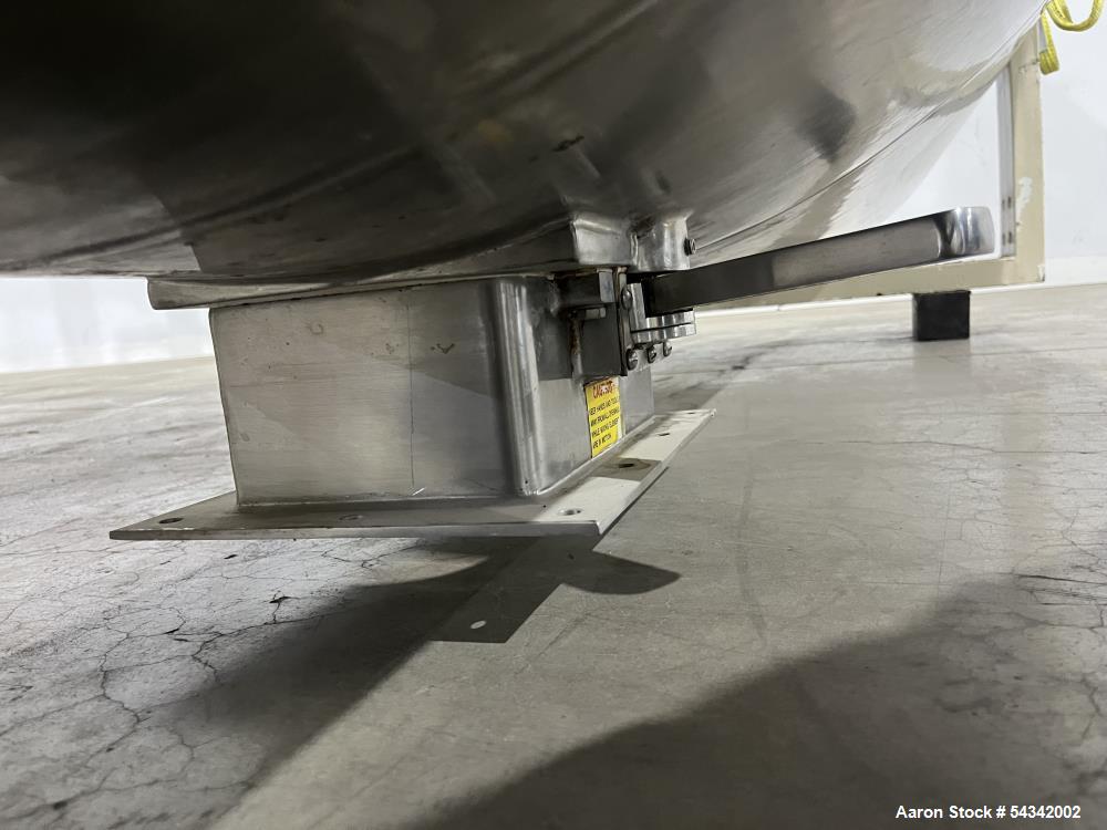 Used Littleford Double Ribbon Blender, approximately 100 cuft, 304 stainless steel. Sanitary Construction. Approximately 119-5/8" long x 40" wide x 50" deep trough. hinged covers with safety grate. 4...