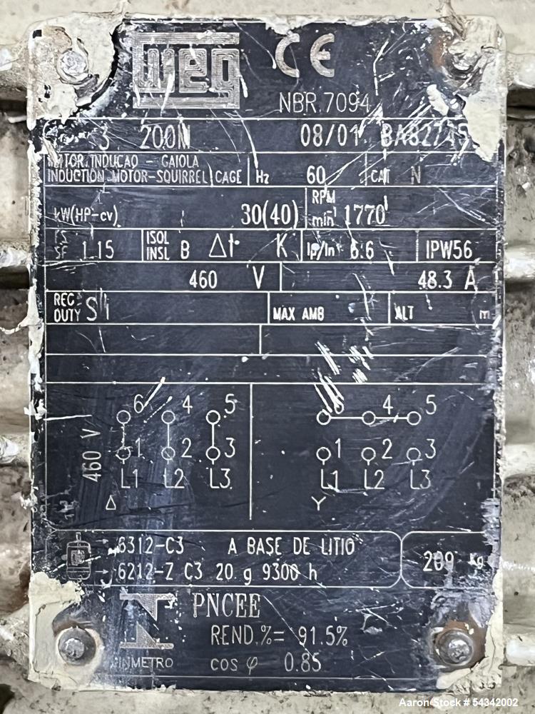 Used Littleford Double Ribbon Blender, approximately 100 cuft, 304 stainless steel. Sanitary Construction. Approximately 119-5/8" long x 40" wide x 50" deep trough. hinged covers with safety grate. 4...