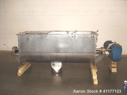 Used Lowe Industries Double Spiral Ribbon Blender, 36 Cubic Feet Working Capacity, Model CD-36, 304 Stainless Steel. Non-jacketed trough 28" wide x 72" long x approximately 32" deep. 2-3/4" diameter ...