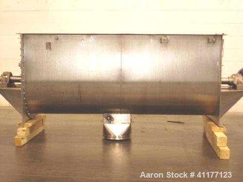 Used Lowe Industries Double Spiral Ribbon Blender, 36 Cubic Feet Working Capacity, Model CD-36, 304 Stainless Steel. Non-jacketed trough 28" wide x 72" long x approximately 32" deep. 2-3/4" diameter ...