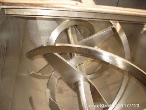 Used Lowe Industries Double Spiral Ribbon Blender, 36 Cubic Feet Working Capacity, Model CD-36, 304 Stainless Steel. Non-jacketed trough 28" wide x 72" long x approximately 32" deep. 2-3/4" diameter ...