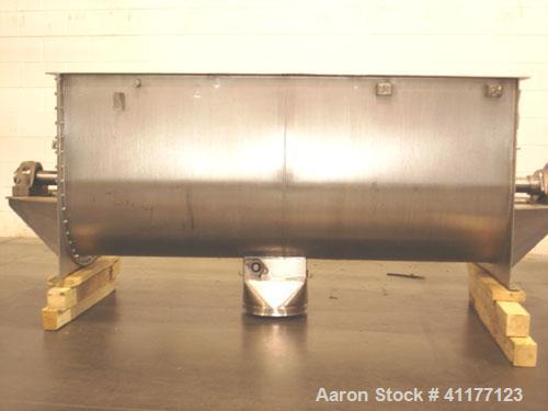 Used Lowe Industries Double Spiral Ribbon Blender, 36 Cubic Feet Working Capacity, Model CD-36, 304 Stainless Steel. Non-jacketed trough 28" wide x 72" long x approximately 32" deep. 2-3/4" diameter ...
