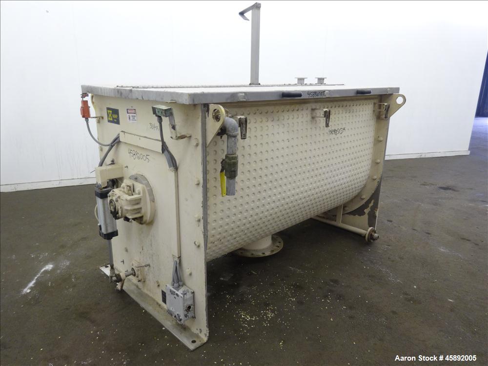 Used MAP s.r.l Double Spiral Ribbon Blender, Model WNHX1500E/0DK, Approximate 70 Cubic Feet, 304 Stainless Steel. 316 Stainless steel dimple jacketed trough approximate 42" wide x 79" long x 47" deep...