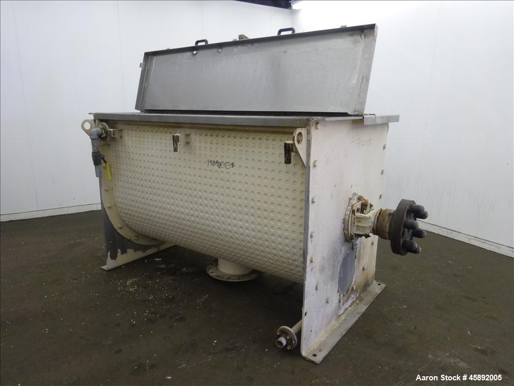 Used MAP s.r.l Double Spiral Ribbon Blender, Model WNHX1500E/0DK, Approximate 70 Cubic Feet, 304 Stainless Steel. 316 Stainless steel dimple jacketed trough approximate 42" wide x 79" long x 47" deep...