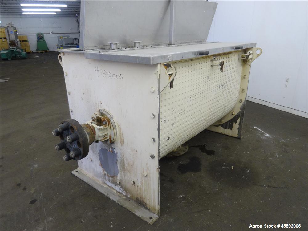 Used MAP s.r.l Double Spiral Ribbon Blender, Model WNHX1500E/0DK, Approximate 70 Cubic Feet, 304 Stainless Steel. 316 Stainless steel dimple jacketed trough approximate 42" wide x 79" long x 47" deep...