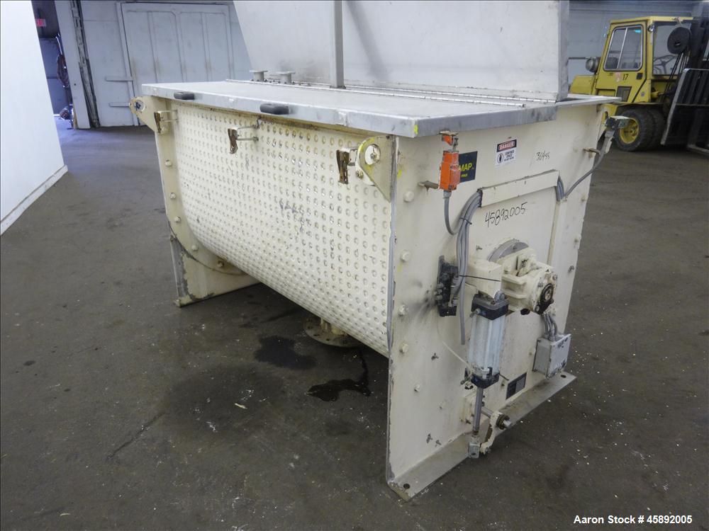 Used MAP s.r.l Double Spiral Ribbon Blender, Model WNHX1500E/0DK, Approximate 70 Cubic Feet, 304 Stainless Steel. 316 Stainless steel dimple jacketed trough approximate 42" wide x 79" long x 47" deep...