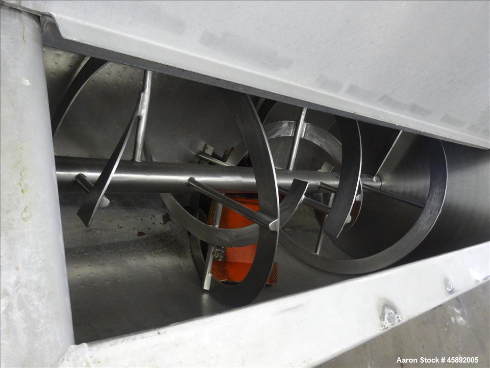 Used MAP s.r.l Double Spiral Ribbon Blender, Model WNHX1500E/0DK, Approximate 70 Cubic Feet, 304 Stainless Steel. 316 Stainless steel dimple jacketed trough approximate 42" wide x 79" long x 47" deep...