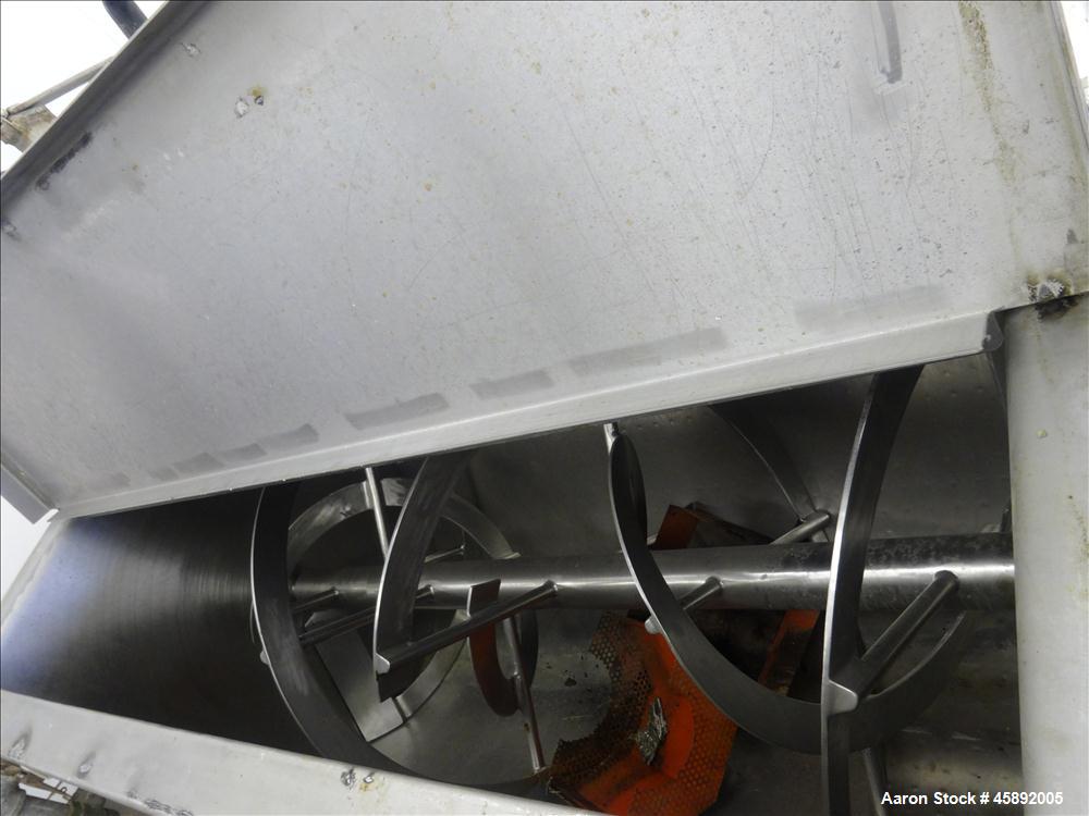 Used MAP s.r.l Double Spiral Ribbon Blender, Model WNHX1500E/0DK, Approximate 70 Cubic Feet, 304 Stainless Steel. 316 Stainless steel dimple jacketed trough approximate 42" wide x 79" long x 47" deep...