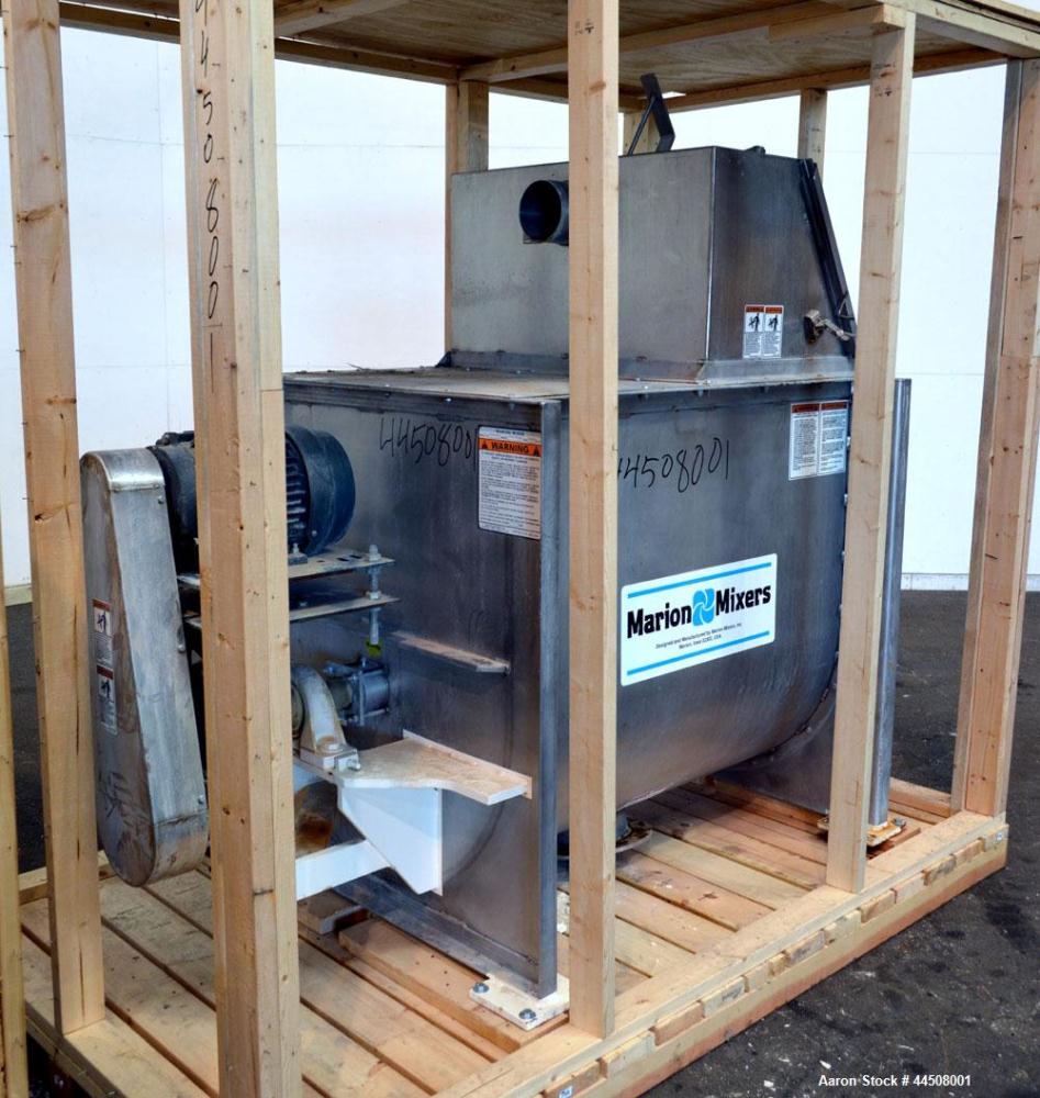 Used Marion Ribbon Blender, Model SRS-3648, 30 Cubic Foot Working Capacity (41 Total), 304 Stainless Steel. Non-jacketed trough 36” wide x 48” long x approximately 45” deep. 3” Diameter shaft. Inner ...