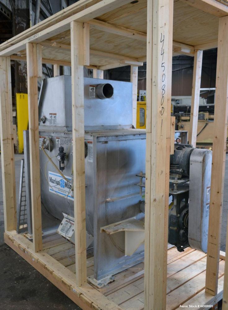 Used Marion Ribbon Blender, Model SRS-3648, 30 Cubic Foot Working Capacity (41 Total), 304 Stainless Steel. Non-jacketed trough 36” wide x 48” long x approximately 45” deep. 3” Diameter shaft. Inner ...
