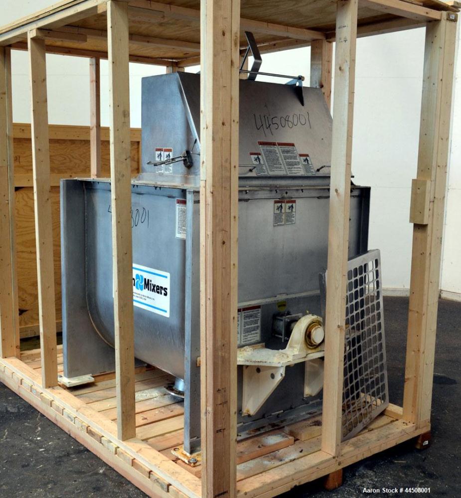 Used Marion Ribbon Blender, Model SRS-3648, 30 Cubic Foot Working Capacity (41 Total), 304 Stainless Steel. Non-jacketed trough 36” wide x 48” long x approximately 45” deep. 3” Diameter shaft. Inner ...