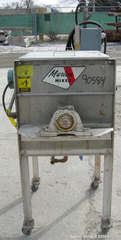 Used:Marion paddle mixer, model 1101, 4 cubic feet, 304 stainless steel.Dimpled jacketed trough 18" wide x 24" long x 21" deep, no rating. 2 3/8" diameter shaft with 4 bollt on paddles, 1 1/8" diamet...