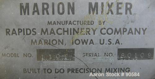 Used:Marion paddle mixer, model 1101, 4 cubic feet, 304 stainless steel.Dimpled jacketed trough 18" wide x 24" long x 21" deep, no rating. 2 3/8" diameter shaft with 4 bollt on paddles, 1 1/8" diamet...