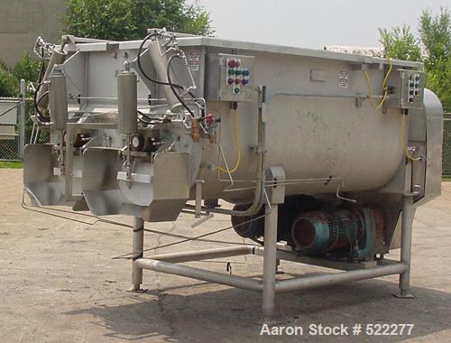 USED: Mepaco model 170 MD twin screw mixer/blender. 5,000 lb or 136 cu ft capacity. Equipped with pneumatically operated end...