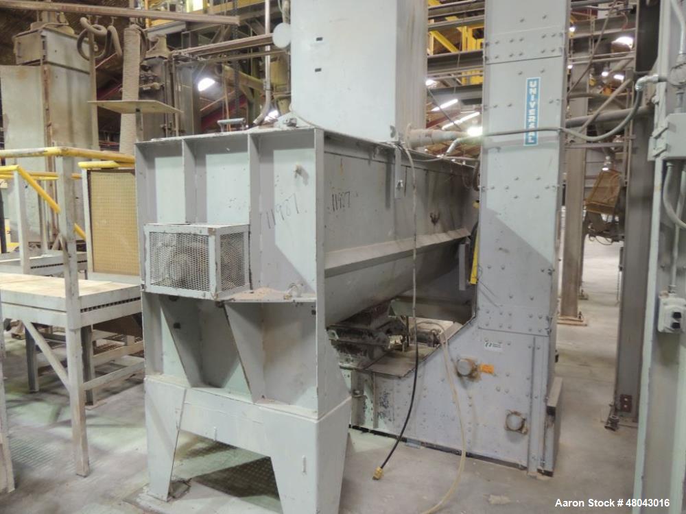 Used Munson 100 Cu Ft. Ribbon Blender. Model HD-39MS.  Carbon Steel construction. Trough dimension 42"w x 108"l x 47"h. 8" center bottom outlet with swing gate discharge. 30 HP motor 460/3/60 with sh...