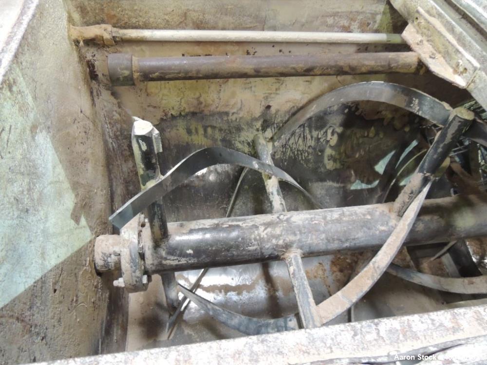 Used Munson 100 Cu Ft. Ribbon Blender. Model HD-39MS.  Carbon Steel construction. Trough dimension 42"w x 108"l x 47"h. 8" center bottom outlet with swing gate discharge. 30 HP motor 460/3/60 with sh...