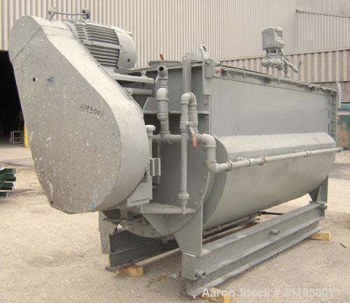 Previously owned - Single Ribbon Blender, 142 Cubic Feet, 304 Stainless Steel. Jacketed trough 48'' wide x 120" long x approximately 54" deep. 5" diameter shaft with a single slurry ribbon agitator, ...