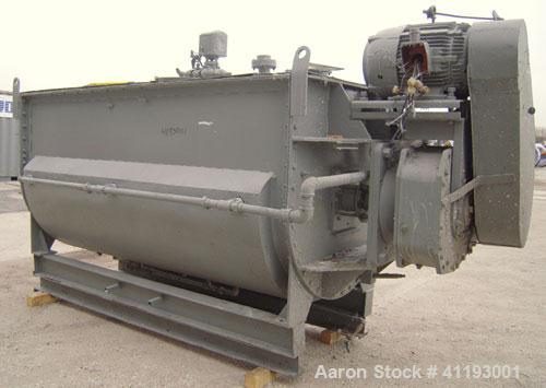 Previously owned - Single Ribbon Blender, 142 Cubic Feet, 304 Stainless Steel. Jacketed trough 48'' wide x 120" long x approximately 54" deep. 5" diameter shaft with a single slurry ribbon agitator, ...