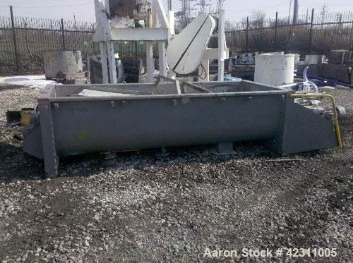 Used Ten Have Engineering Dual Shaft Ribbon Blender, 73 cubic feet, type RYS Lintmenger. Stainless steel trough 49’’ wide x 120’’ long. (2) 24’’ diameter carbon steel tangential double ribbons, outbo...